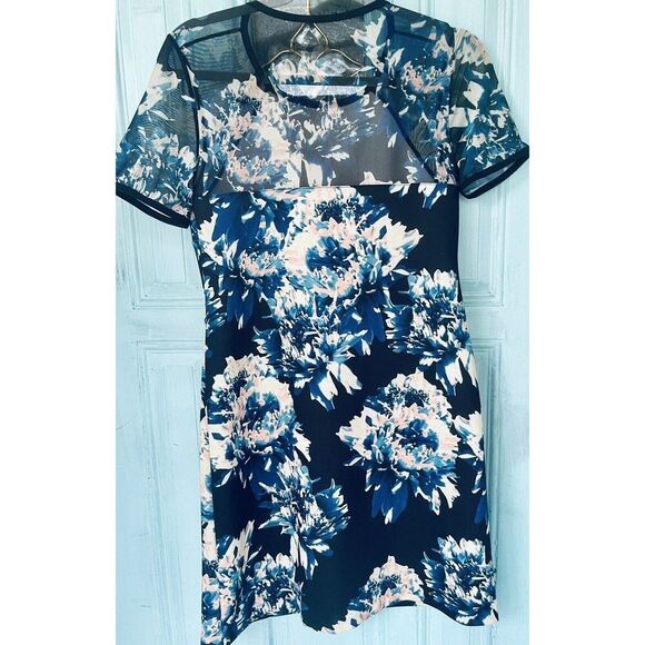 Catherine Catherine Malandrino Sz6 Floral Sheath Dress Blue Black Watercolor - Picture 2 of 10